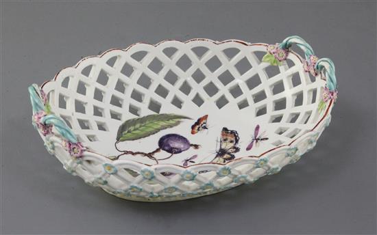 A Derby oval basket, c.1760-5, l. 22.5cm